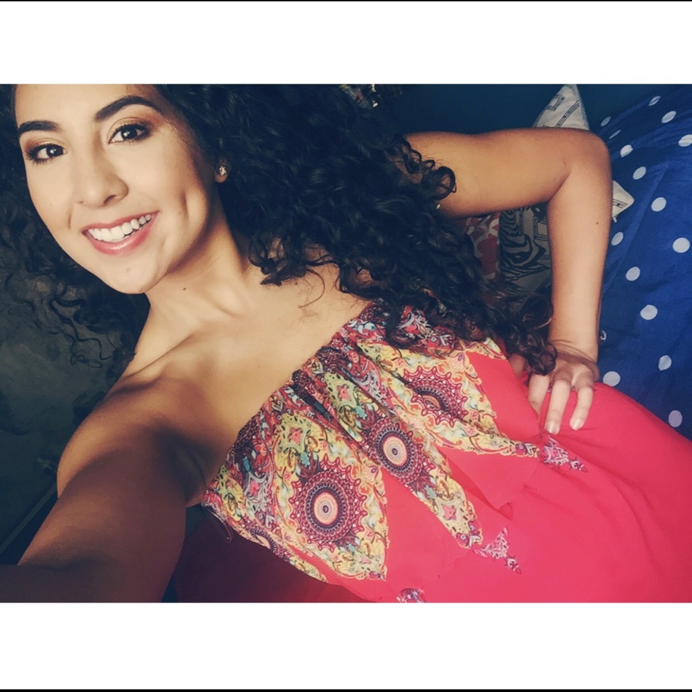 Red maxi dress with floral design